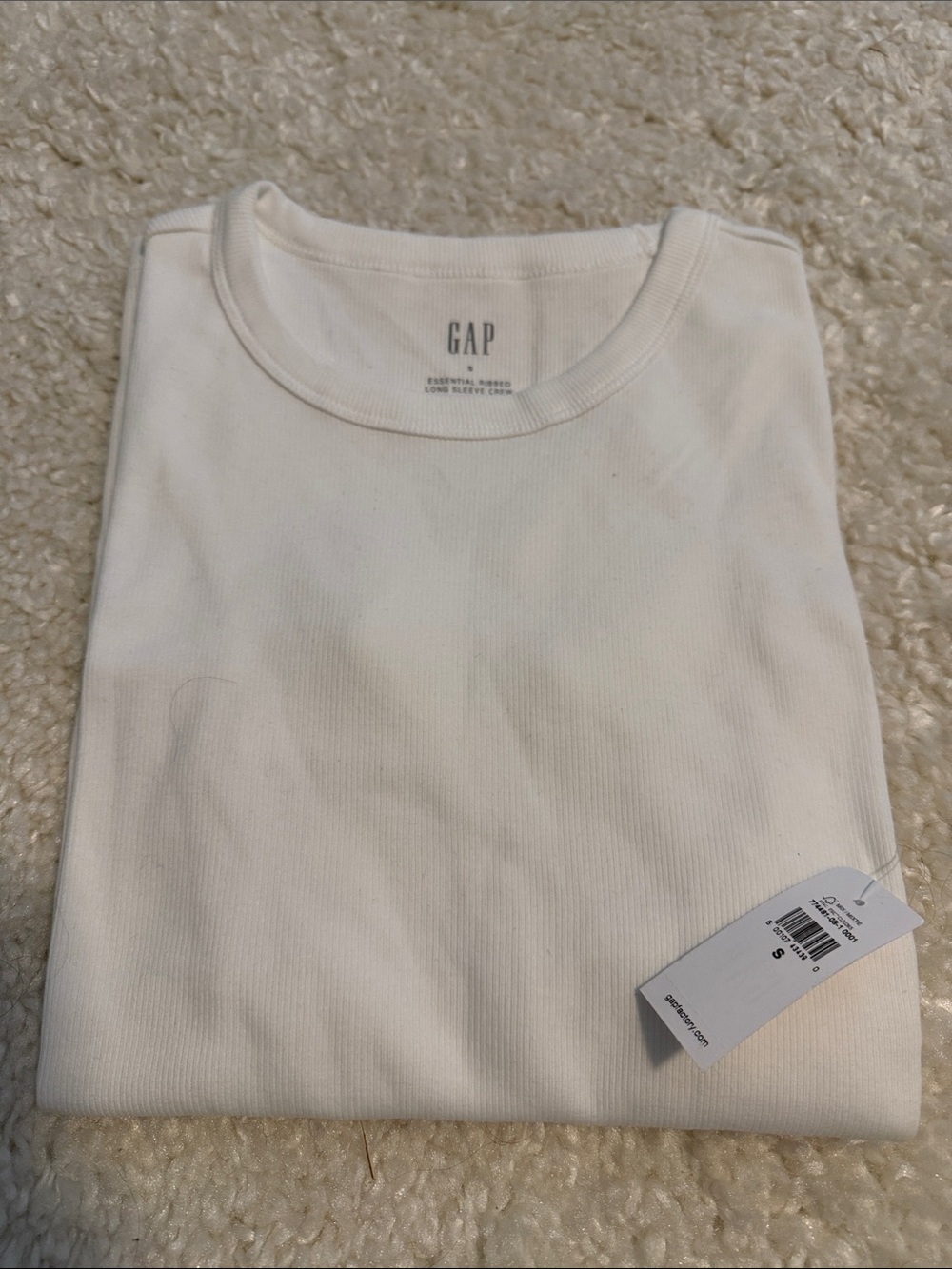 GAP White Ribbed Long Sleeve Crewneck, Sz. Small